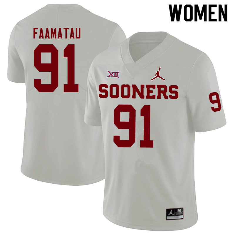 Women #91 Dillon Faamatau Oklahoma Sooners Jordan Brand College Football Jerseys Sale-White
